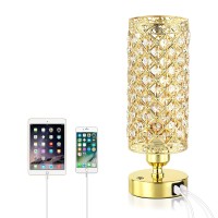 Yarra-Decor Crystal Bedside Gold Table Lamp 3 Color Options Lamps For Bedroom Modern Usb Nightstand Lamp With Gold Crystal Shade Decorative Lamps For Living Room, Kids Room(Led Bulb Included)