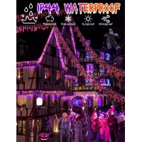 640 Led Halloween Lights Outdoor Decorations 66Ft Curtain String Light With 120 Drops,Fairy Lights Outdoor Indoor Decor With 8 Modes,Timer Super Bright To Play At Night For Party Halloween Decorations