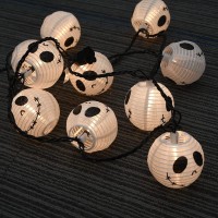 Goothy 85Ft Halloween Lantern String Lights 10 White Ghost Nylon Lantern Lights For Holiday Decoration Connectable Halloween