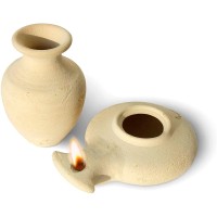 Biblical White Oil Lamp With Jar Herodian Style