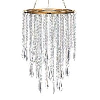 Cioceen Acrylic Chandelier Ceiling Light Shade Beaded Hanging Pendant Lampshade With Gold Frame For Bedroom For Wedding Party H1