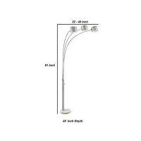 Benjara 3 Arc Floor Lamp With Metal Frame And Marble Base, Silver