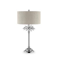 Benjara Table Lamp With Starburst Crystal Accent, Gray And Silver