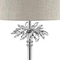 Benjara Table Lamp With Starburst Crystal Accent, Gray And Silver