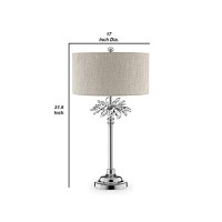 Benjara Table Lamp With Starburst Crystal Accent, Gray And Silver