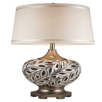 Benjara Table Lamp With Scrolled Peacock Feather Cutout Base, Brown