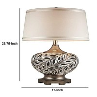 Benjara Table Lamp With Scrolled Peacock Feather Cutout Base, Brown