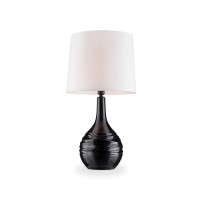 Benjara Table Lamp With Ribbed Ceramic Body, Black And White