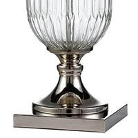 Benjara Table Lamp With Glass Pedestal Base And Fabric Shade, Silver