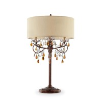 Benjara Table Lamp With Scrolled Frame And Crystal Accent, Bronze