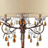 Benjara Table Lamp With Scrolled Frame And Crystal Accent, Bronze