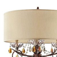 Benjara Table Lamp With Scrolled Frame And Crystal Accent, Bronze