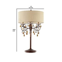 Benjara Table Lamp With Scrolled Frame And Crystal Accent, Bronze