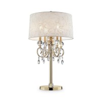 Benjara Table Lamp With Crystal Accent And Baroque Printed Shade, Gold