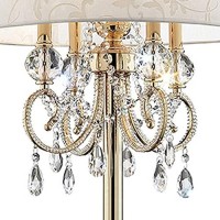 Benjara Table Lamp With Crystal Accent And Baroque Printed Shade, Gold