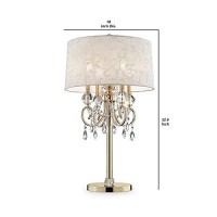 Benjara Table Lamp With Crystal Accent And Baroque Printed Shade, Gold