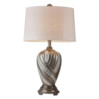 Benjara Table Lamp With Textured Polyresin Body, Silver And Beige