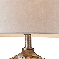 Benjara Table Lamp With Textured Polyresin Body, Silver And Beige