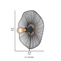 Benjara Curved Dandelion Shape Metal Wall Lamp, Gray