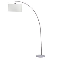 Benjara Floor Lamp With Curved Metal Frame And Drum Shade, Silver