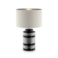 Benjara Table Lamp With Inlaid Chevron Pattern Base, Silver And Black