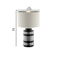 Benjara Table Lamp With Inlaid Chevron Pattern Base, Silver And Black