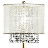 Benjara Floor Lamp With Hanging Crystal Accents, Gold And White