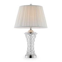 Benjara Table Lamp With Cut Glass Base And Pleated Shade, White