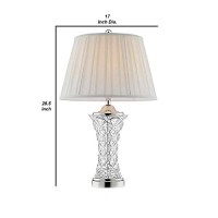 Benjara Table Lamp With Cut Glass Base And Pleated Shade, White