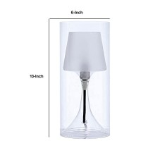 Benjara Hurricane Table Lamp With Frosted Glass Shade, Clear