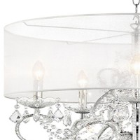 Ceiling Lamp With Hanging Crystals And Round Canopy, Silver