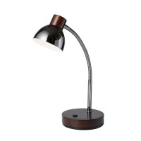 Featuring a gooseneck in a silver finish this transitional Table Lamp with LED makes a perfect addition to your home office desk or study table The cone metal shaped shade directs ample light in the downward direction The solid wood round base imparts sta