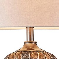 Benjara Table Lamp With Textured Polyresin Body, Bronze And Beige