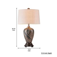 Benjara Table Lamp With Textured Polyresin Body, Bronze And Beige