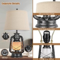 Set Of 2 Touch Control Table Lamps, 3-Way Dimmable Bedside Nightstand Lamps With Usb Port, Farmhouse Lamps For Bedrooms Living Room Reading End Table With Night Light Miner Lantern, Led Bulbs Included