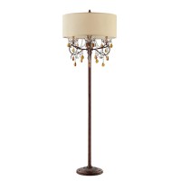 Benjara Floor Lamp With Scrolled Frame And Crystal Accent, Bronze