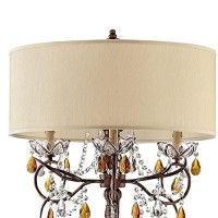 Benjara Floor Lamp With Scrolled Frame And Crystal Accent, Bronze