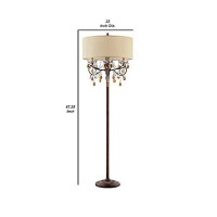 Benjara Floor Lamp With Scrolled Frame And Crystal Accent, Bronze