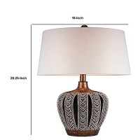 Benjara Table Lamp With Curved Paneled Polyresin Base, Brown