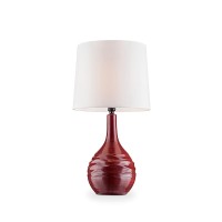 Benjara Table Lamp With Ribbed Ceramic Body, Red And White