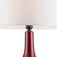 Benjara Table Lamp With Ribbed Ceramic Body, Red And White