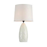 Benjara Table Lamp With Ceramic Body And 3D Geometric Design, White