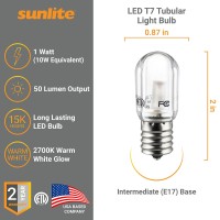 Sunlite 41612 Led T7 Tubular Night Light Bulb, 1 Watt (10W Equivalent), 50 Lumens, Intermediate E17 Base, Non-Dimmable, Clear, Etl Listed, 2700K Warm White, 6 Pack