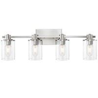 Xgfourseven 4Light Bathroom Lighting Modern Brushed Nickel Vanity Light Fixture Over Mirror Industrial Wall Lamp With Clear Gla