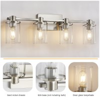 Xgfourseven 4Light Bathroom Lighting Modern Brushed Nickel Vanity Light Fixture Over Mirror Industrial Wall Lamp With Clear Gla