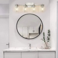 Xgfourseven 4Light Bathroom Lighting Modern Brushed Nickel Vanity Light Fixture Over Mirror Industrial Wall Lamp With Clear Gla