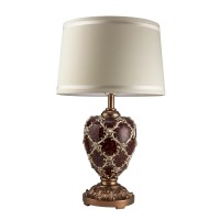 Benjara Polyresin Urn Shaped Table Lamp With Diamond Stencils Pattern, Brown