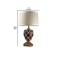 Benjara Polyresin Urn Shaped Table Lamp With Diamond Stencils Pattern, Brown