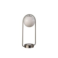 Benjara Table Lamp With Curved Open Frame And Hanging Globe Shade, Silver