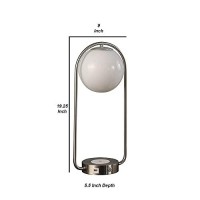 Benjara Table Lamp With Curved Open Frame And Hanging Globe Shade, Silver